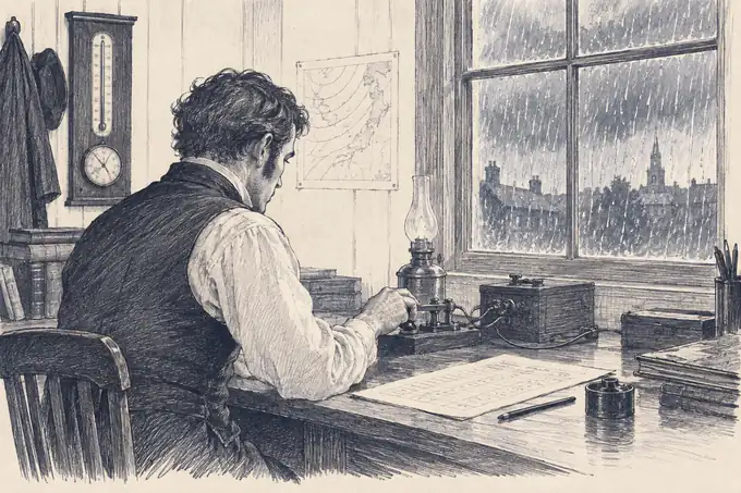 Illustration of telegraph reading.