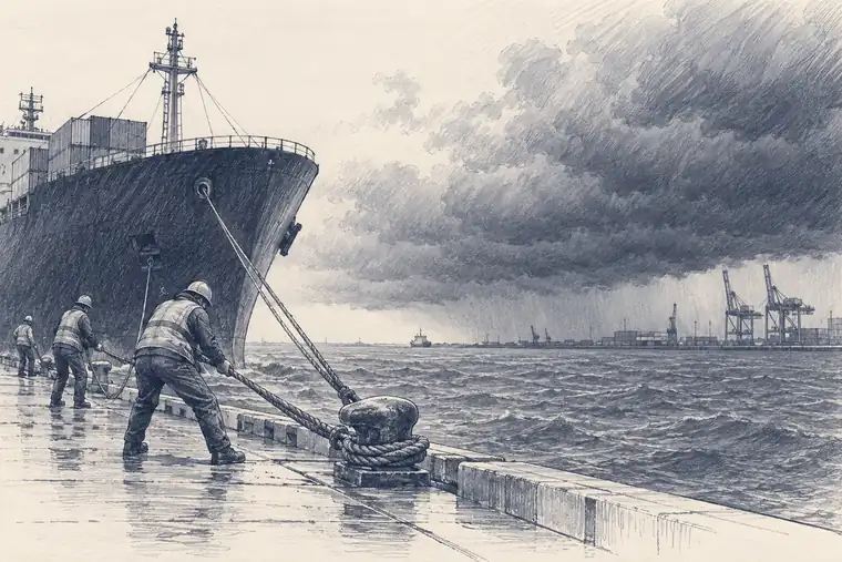 Illustration of port before storm.