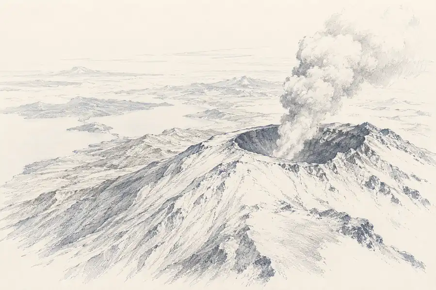 Illustration of volcanic event.