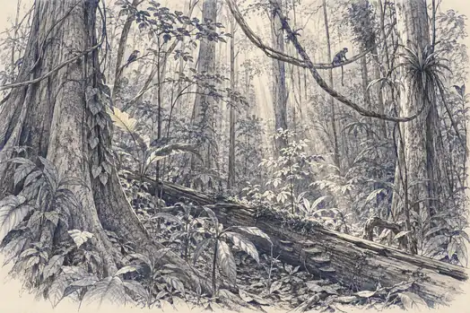 Illustration of forest interior.